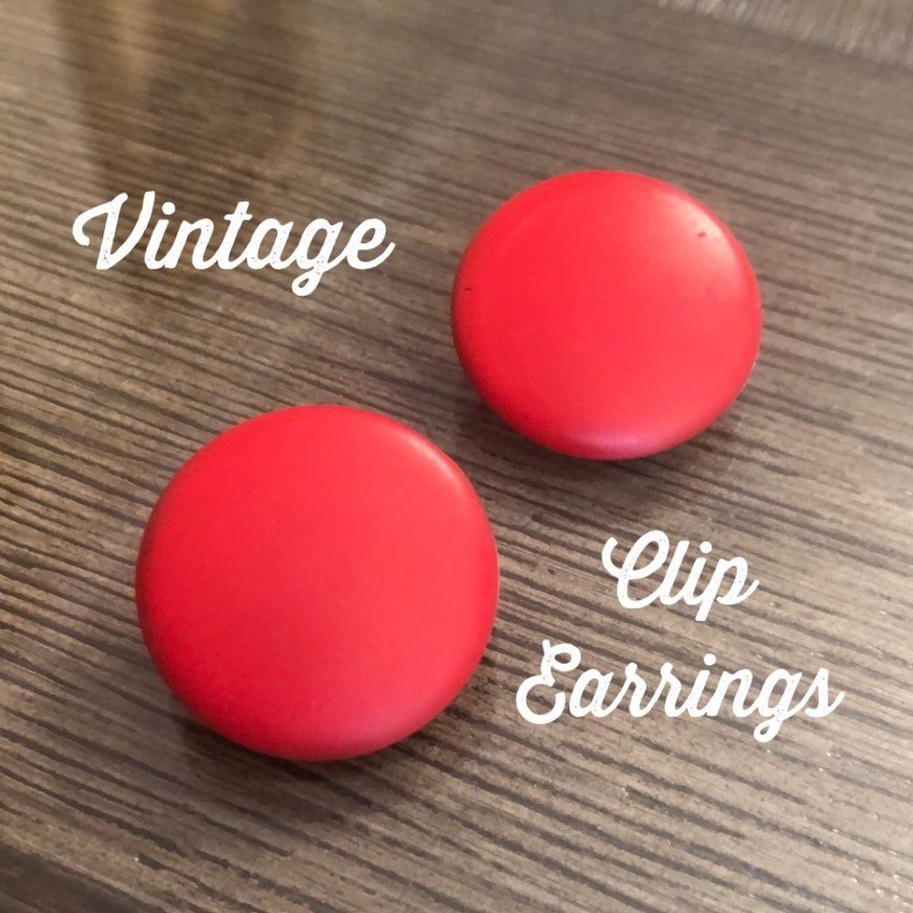 Vintage Matte Red Button Clip Earrings